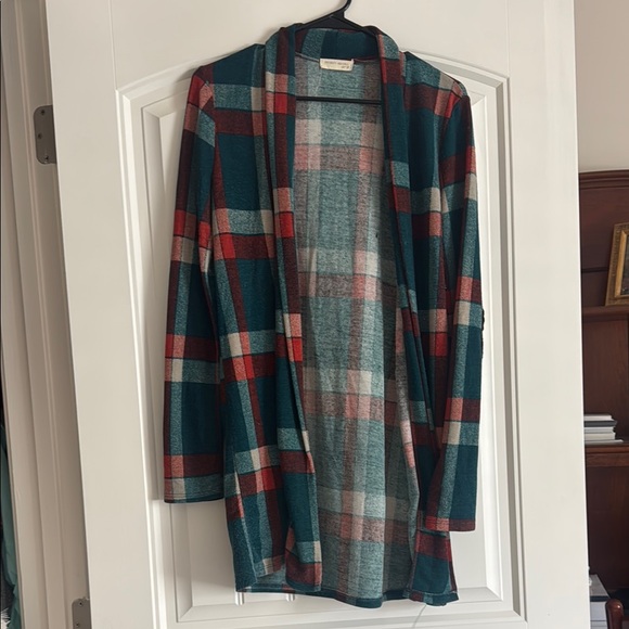 Sweaters - Plaid Open-Front Cardigan Sweater